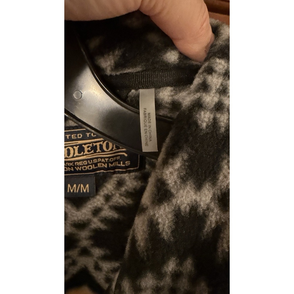 Pendleton BLACK/SILVER GRAY GEOMETRIC Half-Zip Sherpa Fleece Jacket Men's Medium - Picture 5 of 9